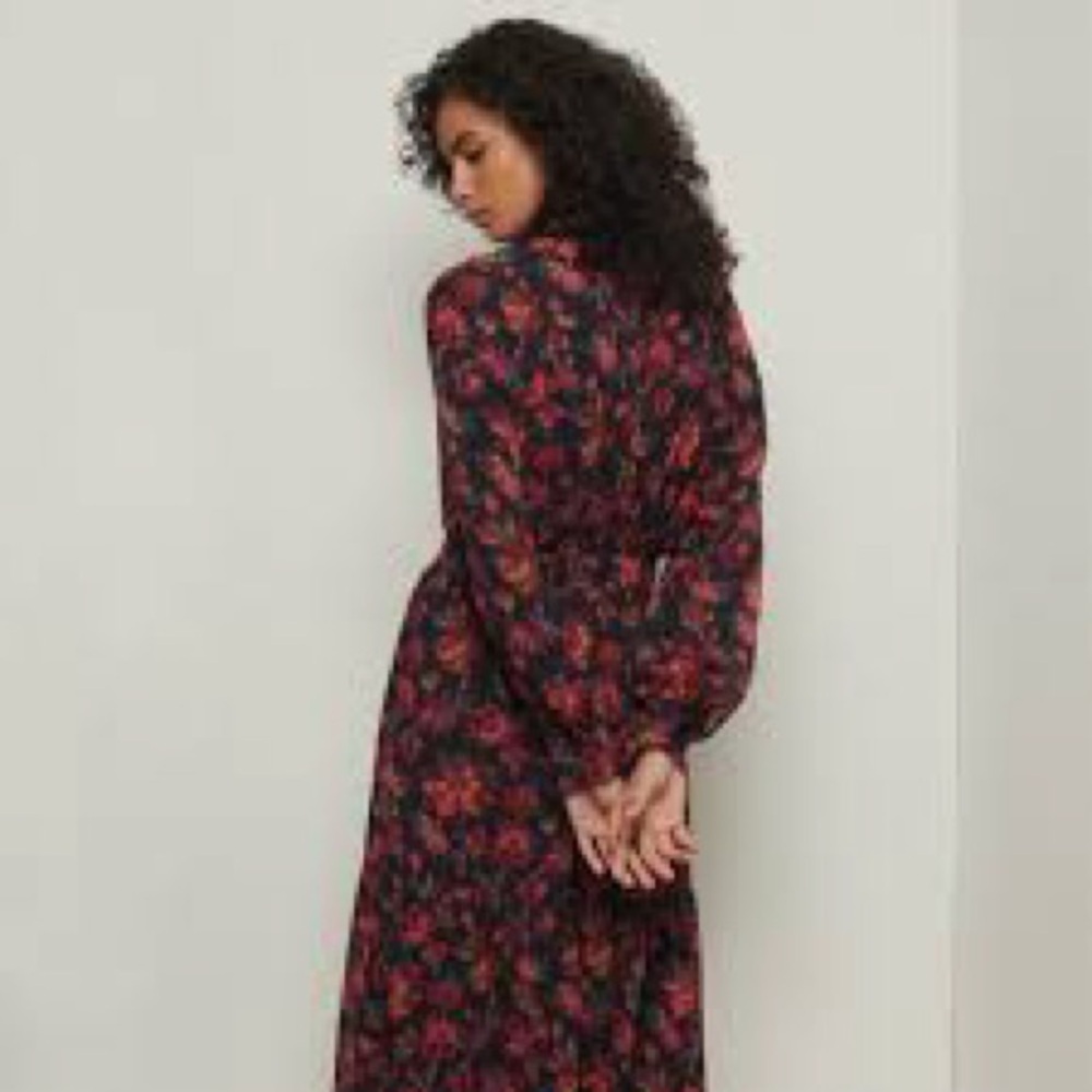 NWT Derek Lam 10 Crosby Tracy Black Floral Printed Midi Dress, Size 14 - Picture 5 of 13